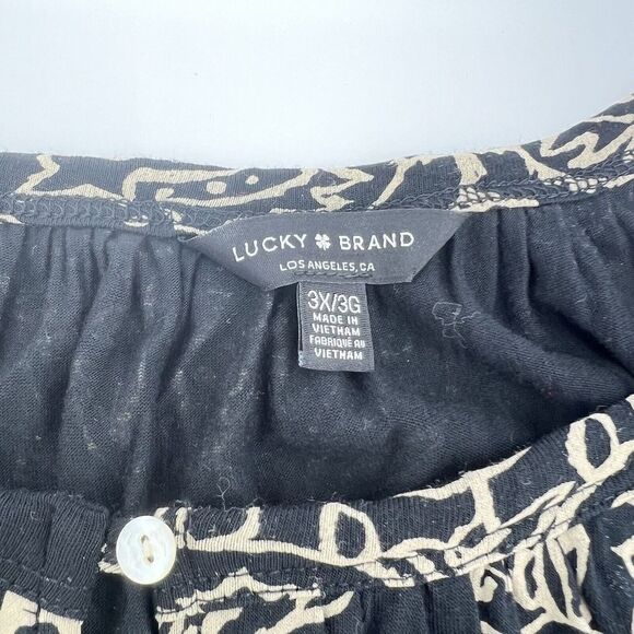 Lucky Brand Top Plus Size 3X Black Tan Floral Peasant Boho 3/4 Sleeves Stretchy - Picture 4 of 5
